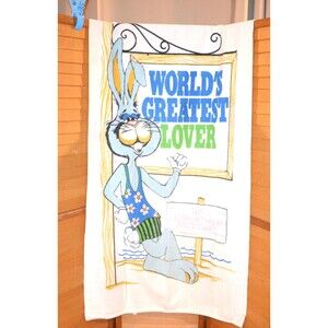 Vintage Beach Towel Bunny Blue Worlds Greatest Lover